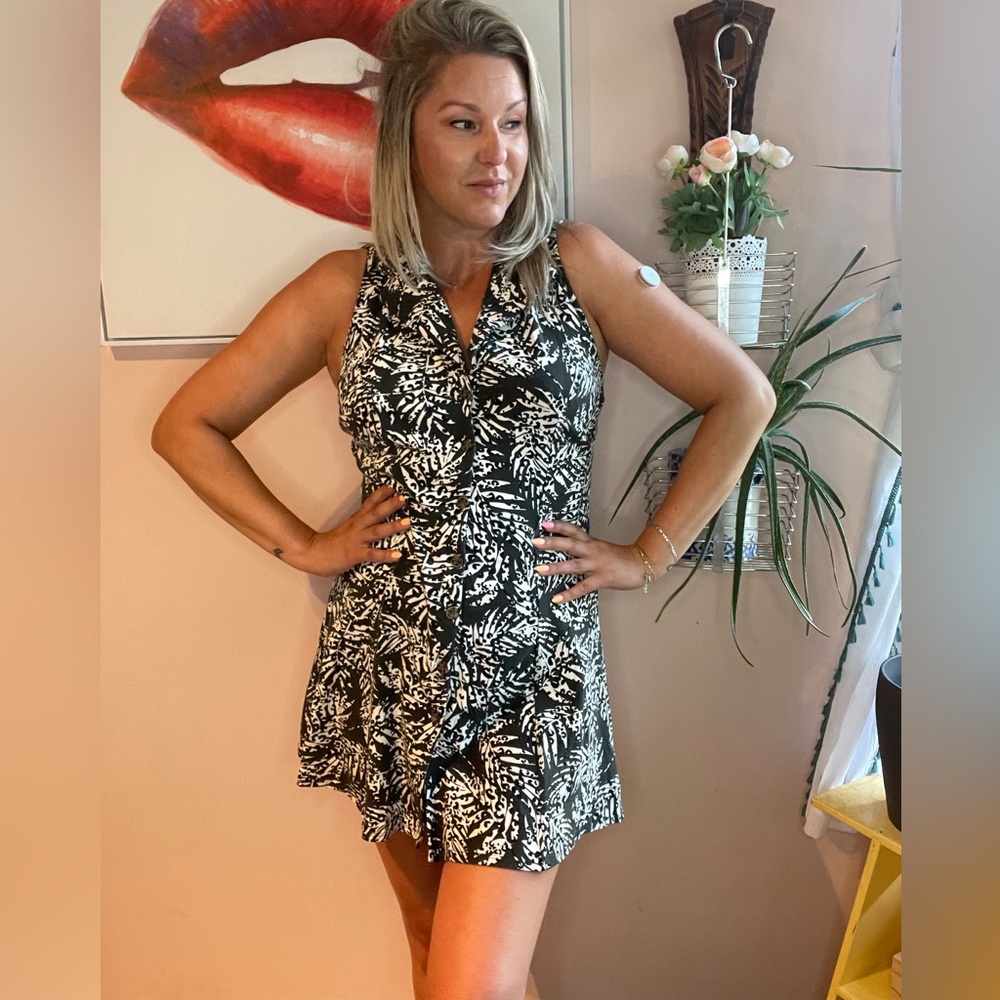 ASOS Black and White Halter Neck, Collared, Mini Sundress, Size M